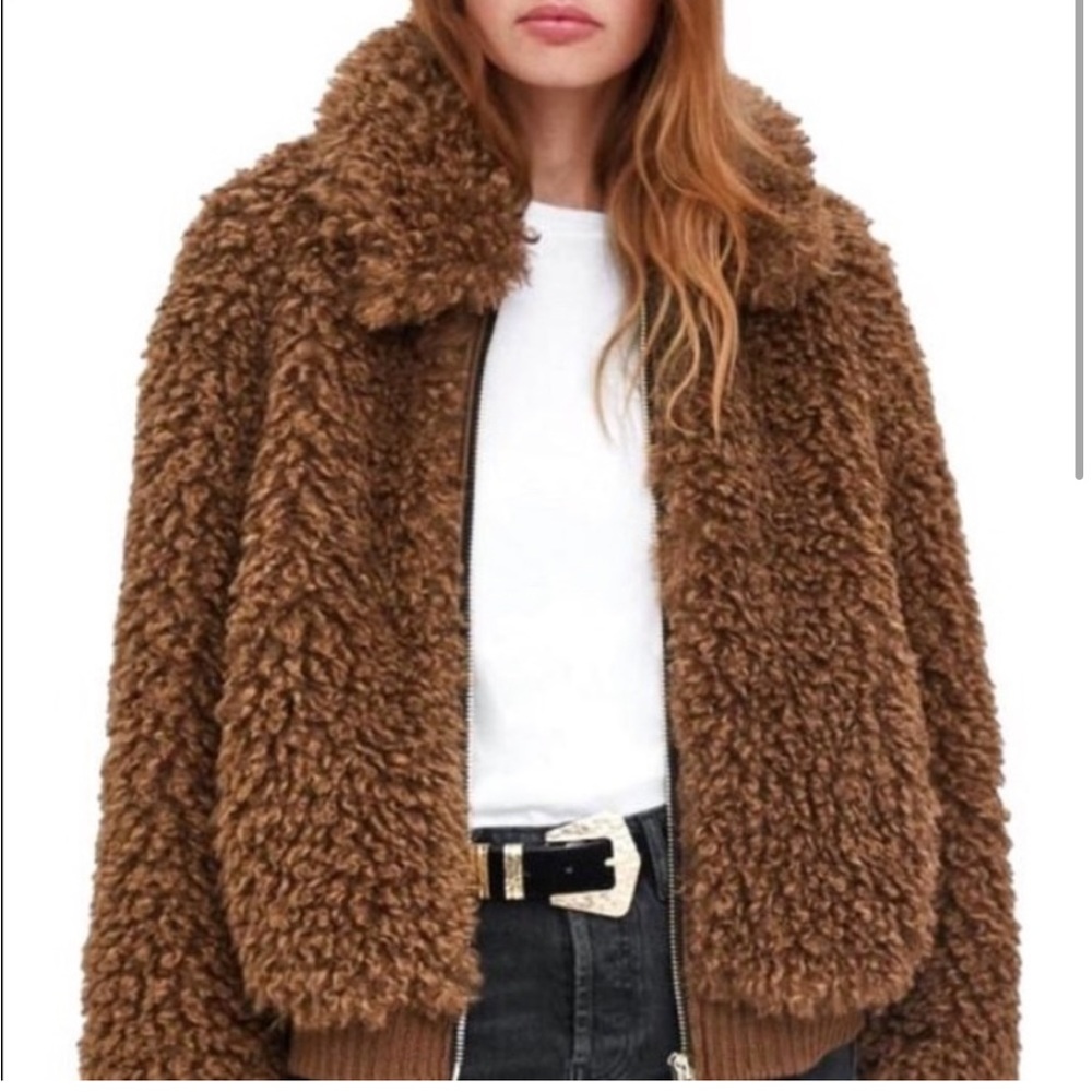 Zara Brown Teddy Bomber Coat Jacket